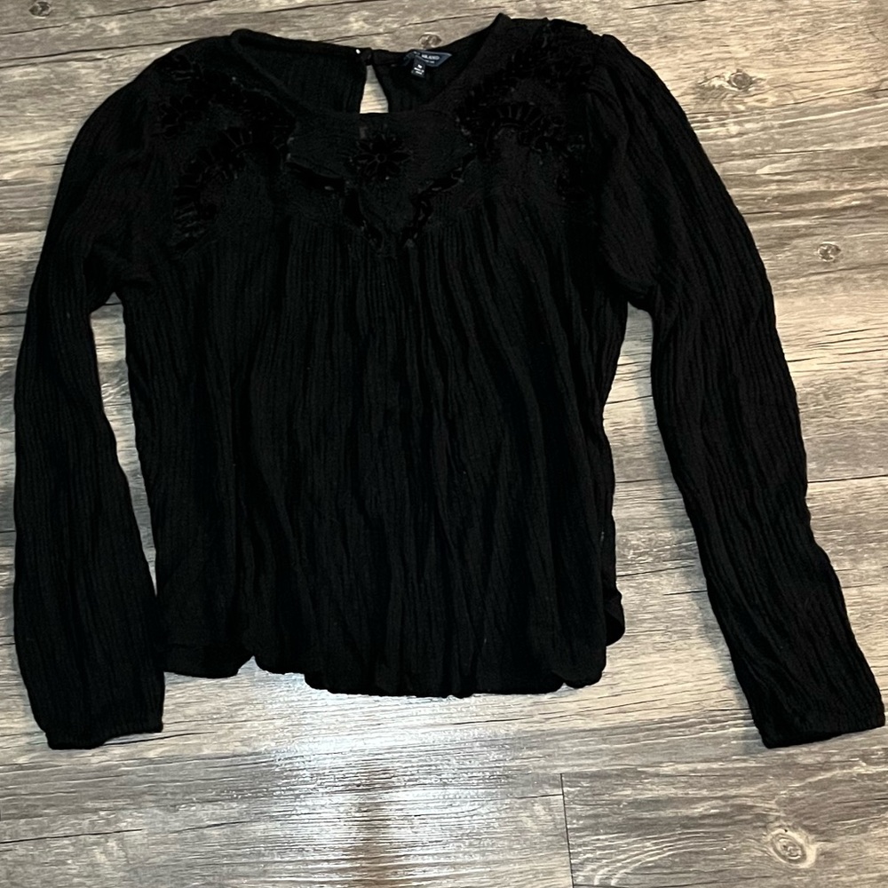 Lucky Brand Black Embroidered Dress Top